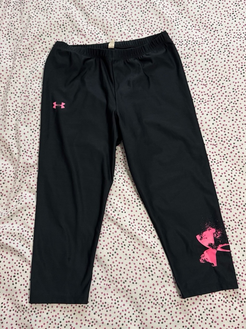 Under Armour Black Capri Leggings with Pink Logo Accents